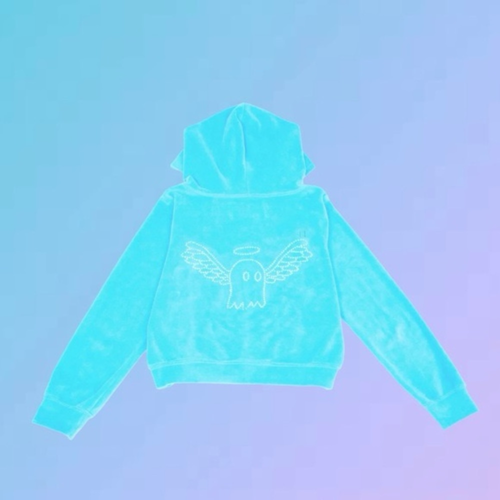 ✨RARE Lonely Ghost | Light Blue Y2K Rhinestone Velour Suit Jacket - Picture 15 of 16